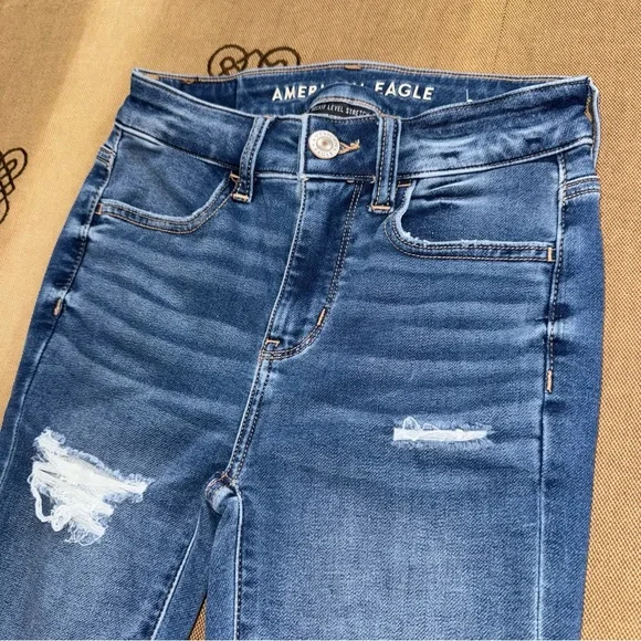 American Eagle NWT! Next Level Stretch Blue Wash Hi-Rise Jegging Jeans Size 00 - Picture 5 of 15